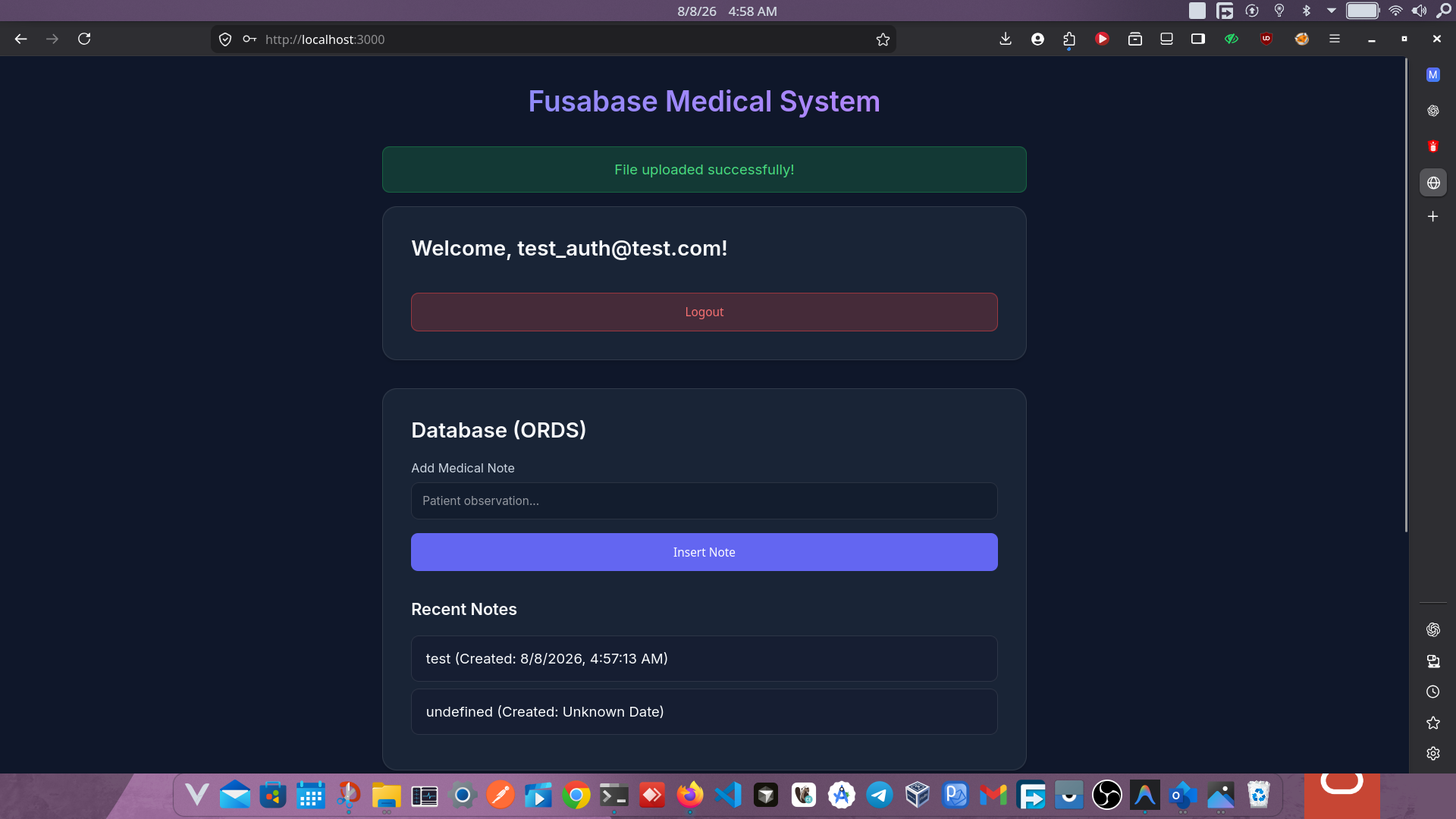 Fusabase application — file uploaded successfully